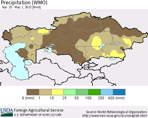 Kazakhstan Precipitation (WMO) Thematic Map For 4/25/2022 - 5/1/2022