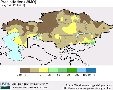 Kazakhstan Precipitation (WMO) Thematic Map For 5/2/2022 - 5/8/2022