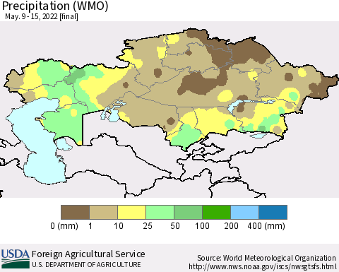 Kazakhstan Precipitation (WMO) Thematic Map For 5/9/2022 - 5/15/2022