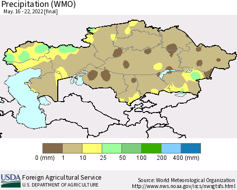 Kazakhstan Precipitation (WMO) Thematic Map For 5/16/2022 - 5/22/2022