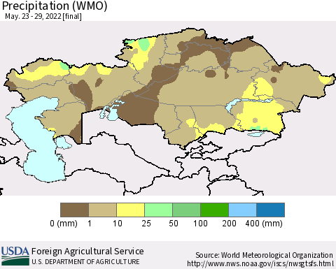Kazakhstan Precipitation (WMO) Thematic Map For 5/23/2022 - 5/29/2022