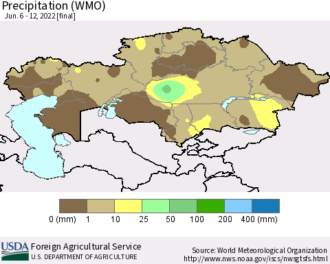 Kazakhstan Precipitation (WMO) Thematic Map For 6/6/2022 - 6/12/2022