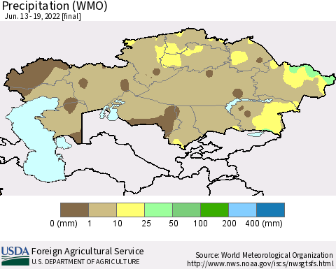 Kazakhstan Precipitation (WMO) Thematic Map For 6/13/2022 - 6/19/2022