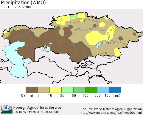 Kazakhstan Precipitation (WMO) Thematic Map For 7/11/2022 - 7/17/2022