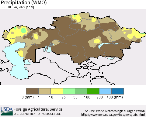 Kazakhstan Precipitation (WMO) Thematic Map For 7/18/2022 - 7/24/2022