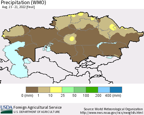 Kazakhstan Precipitation (WMO) Thematic Map For 8/15/2022 - 8/21/2022