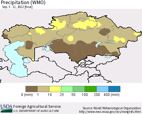 Kazakhstan Precipitation (WMO) Thematic Map For 9/5/2022 - 9/11/2022