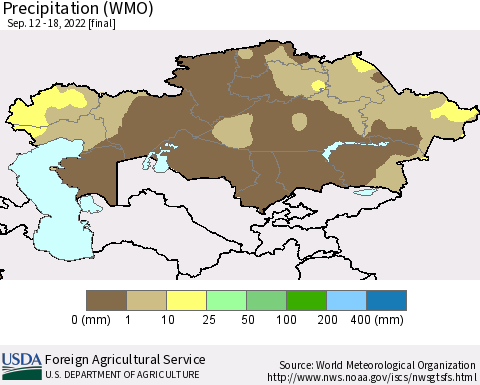 Kazakhstan Precipitation (WMO) Thematic Map For 9/12/2022 - 9/18/2022