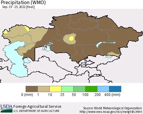 Kazakhstan Precipitation (WMO) Thematic Map For 9/19/2022 - 9/25/2022
