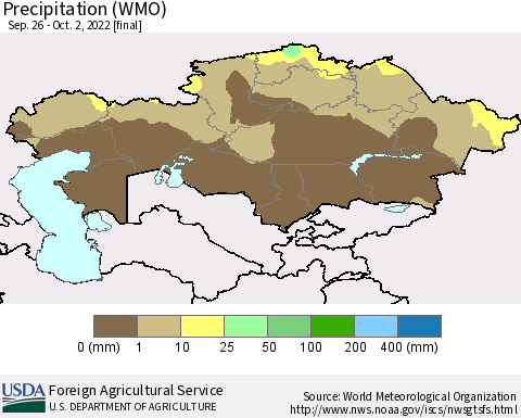 Kazakhstan Precipitation (WMO) Thematic Map For 9/26/2022 - 10/2/2022