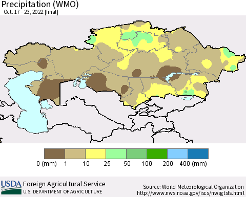 Kazakhstan Precipitation (WMO) Thematic Map For 10/17/2022 - 10/23/2022