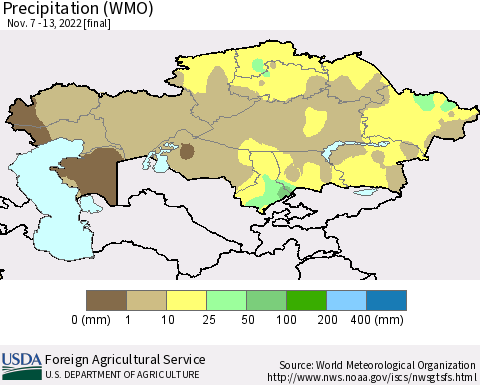 Kazakhstan Precipitation (WMO) Thematic Map For 11/7/2022 - 11/13/2022