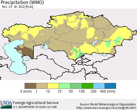 Kazakhstan Precipitation (WMO) Thematic Map For 11/14/2022 - 11/20/2022