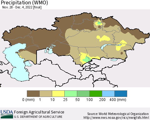 Kazakhstan Precipitation (WMO) Thematic Map For 11/28/2022 - 12/4/2022