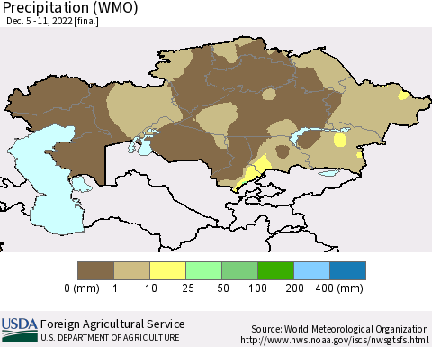 Kazakhstan Precipitation (WMO) Thematic Map For 12/5/2022 - 12/11/2022