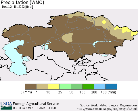 Kazakhstan Precipitation (WMO) Thematic Map For 12/12/2022 - 12/18/2022