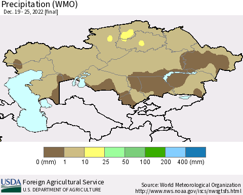 Kazakhstan Precipitation (WMO) Thematic Map For 12/19/2022 - 12/25/2022