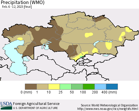Kazakhstan Precipitation (WMO) Thematic Map For 2/6/2023 - 2/12/2023