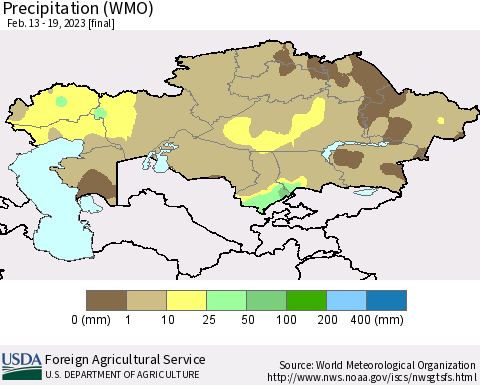 Kazakhstan Precipitation (WMO) Thematic Map For 2/13/2023 - 2/19/2023