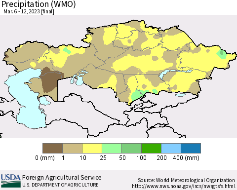 Kazakhstan Precipitation (WMO) Thematic Map For 3/6/2023 - 3/12/2023