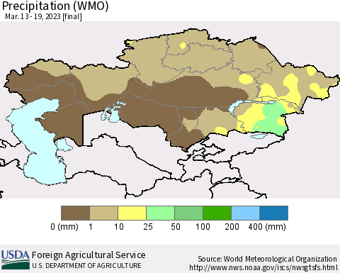 Kazakhstan Precipitation (WMO) Thematic Map For 3/13/2023 - 3/19/2023