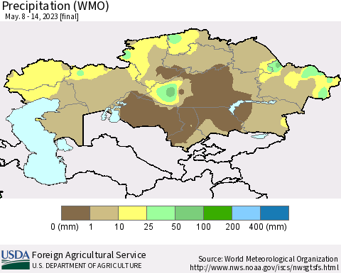 Kazakhstan Precipitation (WMO) Thematic Map For 5/8/2023 - 5/14/2023