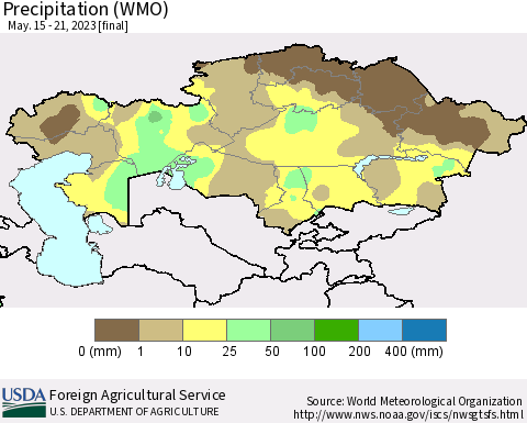 Kazakhstan Precipitation (WMO) Thematic Map For 5/15/2023 - 5/21/2023
