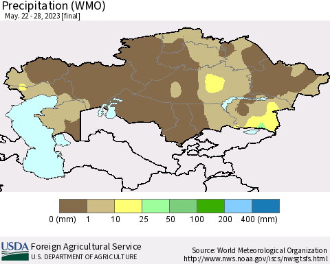 Kazakhstan Precipitation (WMO) Thematic Map For 5/22/2023 - 5/28/2023