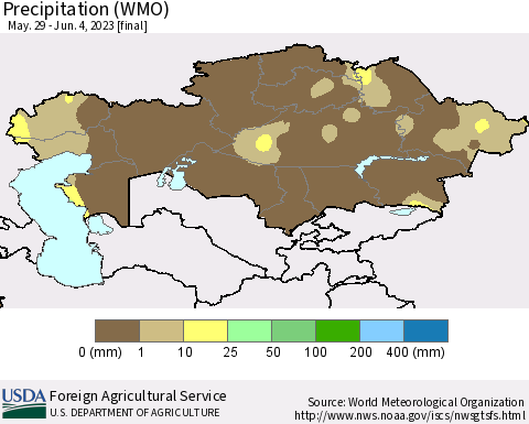 Kazakhstan Precipitation (WMO) Thematic Map For 5/29/2023 - 6/4/2023