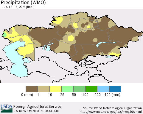 Kazakhstan Precipitation (WMO) Thematic Map For 6/12/2023 - 6/18/2023