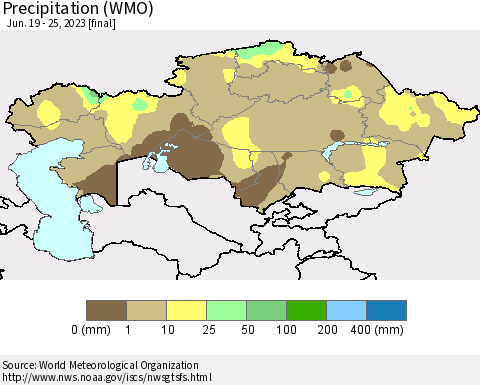 Kazakhstan Precipitation (WMO) Thematic Map For 6/19/2023 - 6/25/2023