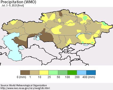 Kazakhstan Precipitation (WMO) Thematic Map For 7/3/2023 - 7/9/2023