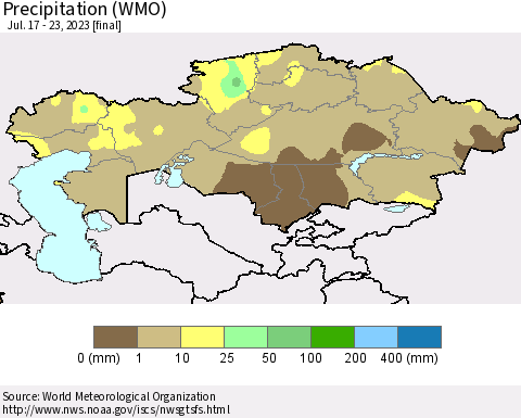 Kazakhstan Precipitation (WMO) Thematic Map For 7/17/2023 - 7/23/2023