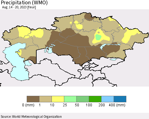 Kazakhstan Precipitation (WMO) Thematic Map For 8/14/2023 - 8/20/2023