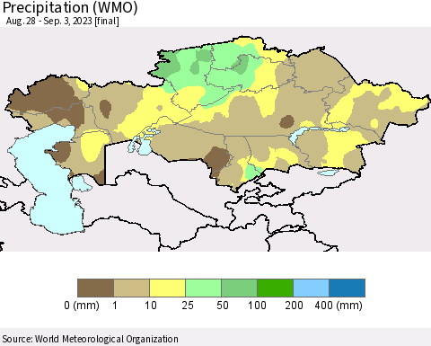 Kazakhstan Precipitation (WMO) Thematic Map For 8/28/2023 - 9/3/2023