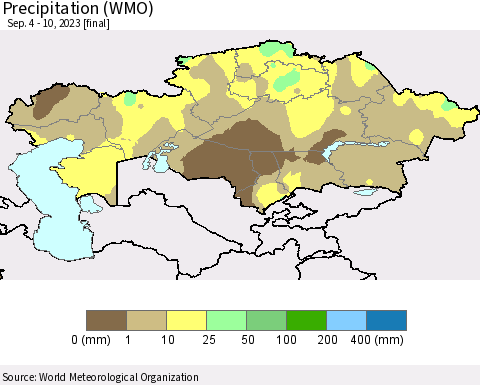 Kazakhstan Precipitation (WMO) Thematic Map For 9/4/2023 - 9/10/2023