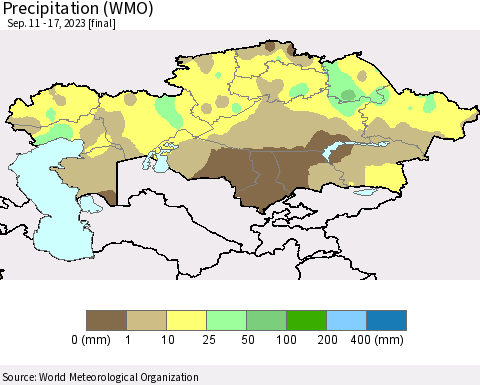 Kazakhstan Precipitation (WMO) Thematic Map For 9/11/2023 - 9/17/2023