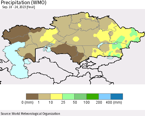 Kazakhstan Precipitation (WMO) Thematic Map For 9/18/2023 - 9/24/2023