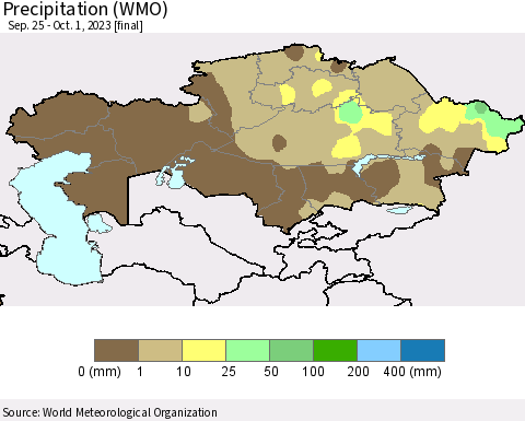 Kazakhstan Precipitation (WMO) Thematic Map For 9/25/2023 - 10/1/2023