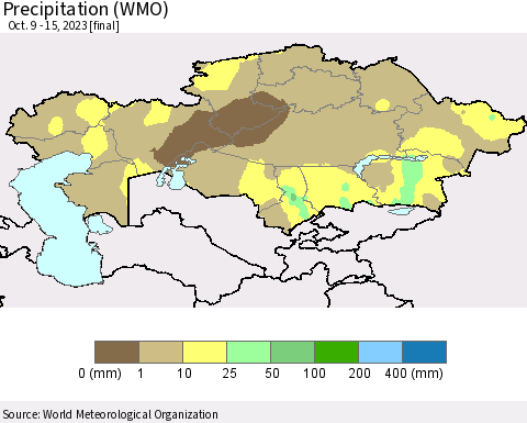 Kazakhstan Precipitation (WMO) Thematic Map For 10/9/2023 - 10/15/2023