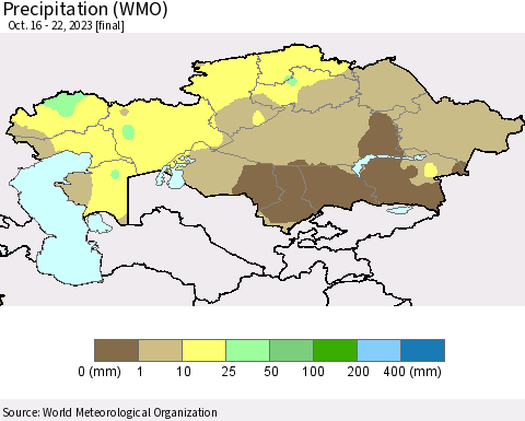 Kazakhstan Precipitation (WMO) Thematic Map For 10/16/2023 - 10/22/2023
