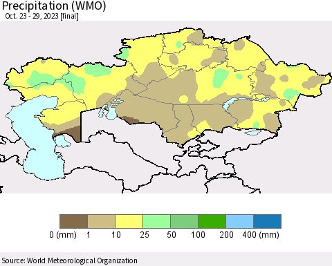 Kazakhstan Precipitation (WMO) Thematic Map For 10/23/2023 - 10/29/2023