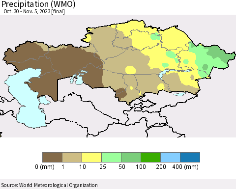 Kazakhstan Precipitation (WMO) Thematic Map For 10/30/2023 - 11/5/2023