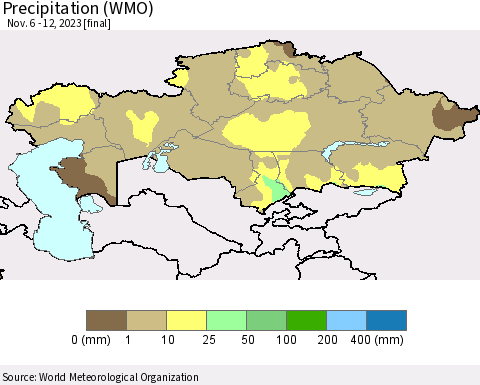 Kazakhstan Precipitation (WMO) Thematic Map For 11/6/2023 - 11/12/2023