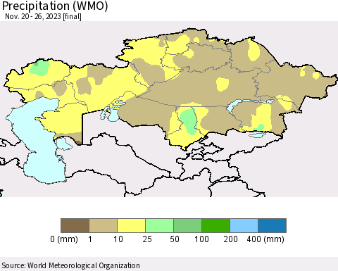 Kazakhstan Precipitation (WMO) Thematic Map For 11/20/2023 - 11/26/2023