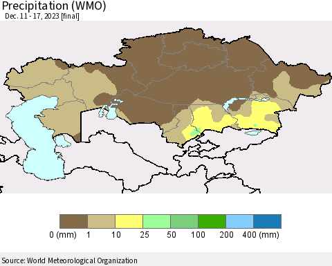 Kazakhstan Precipitation (WMO) Thematic Map For 12/11/2023 - 12/17/2023