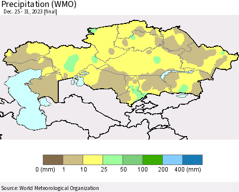 Kazakhstan Precipitation (WMO) Thematic Map For 12/25/2023 - 12/31/2023