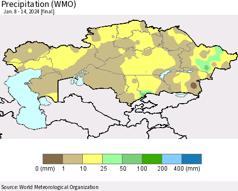 Kazakhstan Precipitation (WMO) Thematic Map For 1/8/2024 - 1/14/2024