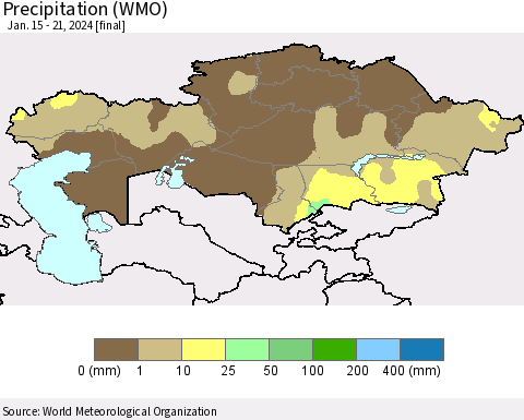Kazakhstan Precipitation (WMO) Thematic Map For 1/15/2024 - 1/21/2024