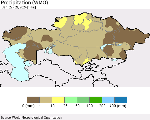 Kazakhstan Precipitation (WMO) Thematic Map For 1/22/2024 - 1/28/2024